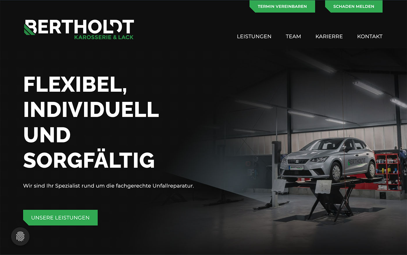 Screenshot der Berholdt Karosserie und Lack Startseite